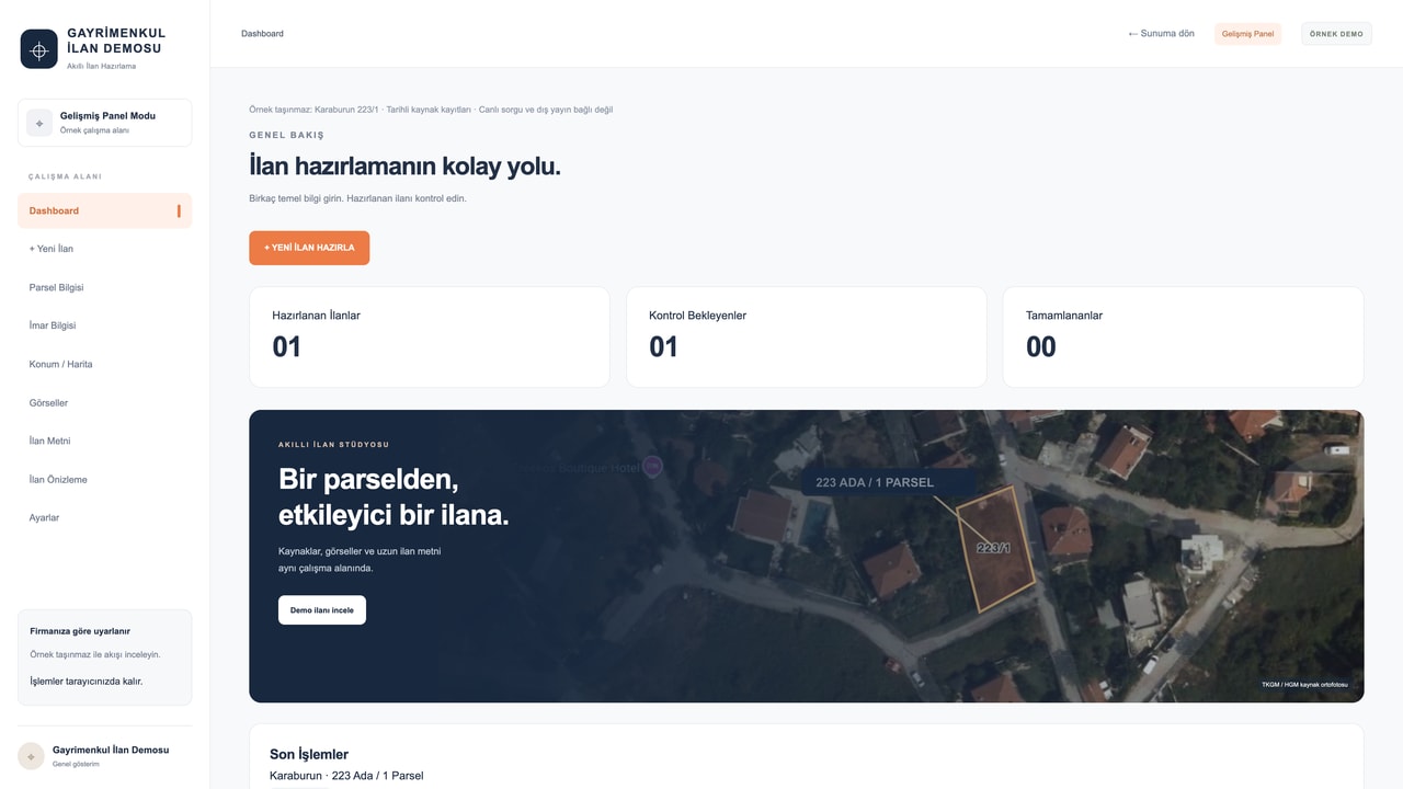Gelişmiş Panel gerçek örnek ekranı